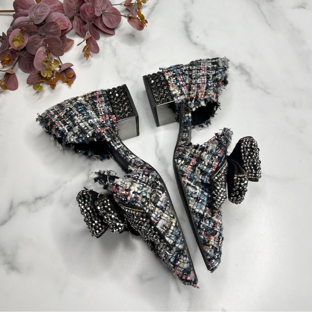 Jeffrey Campbell Valenti Mixed Media Bow Loafer Block Heel - Picture 2 of 11